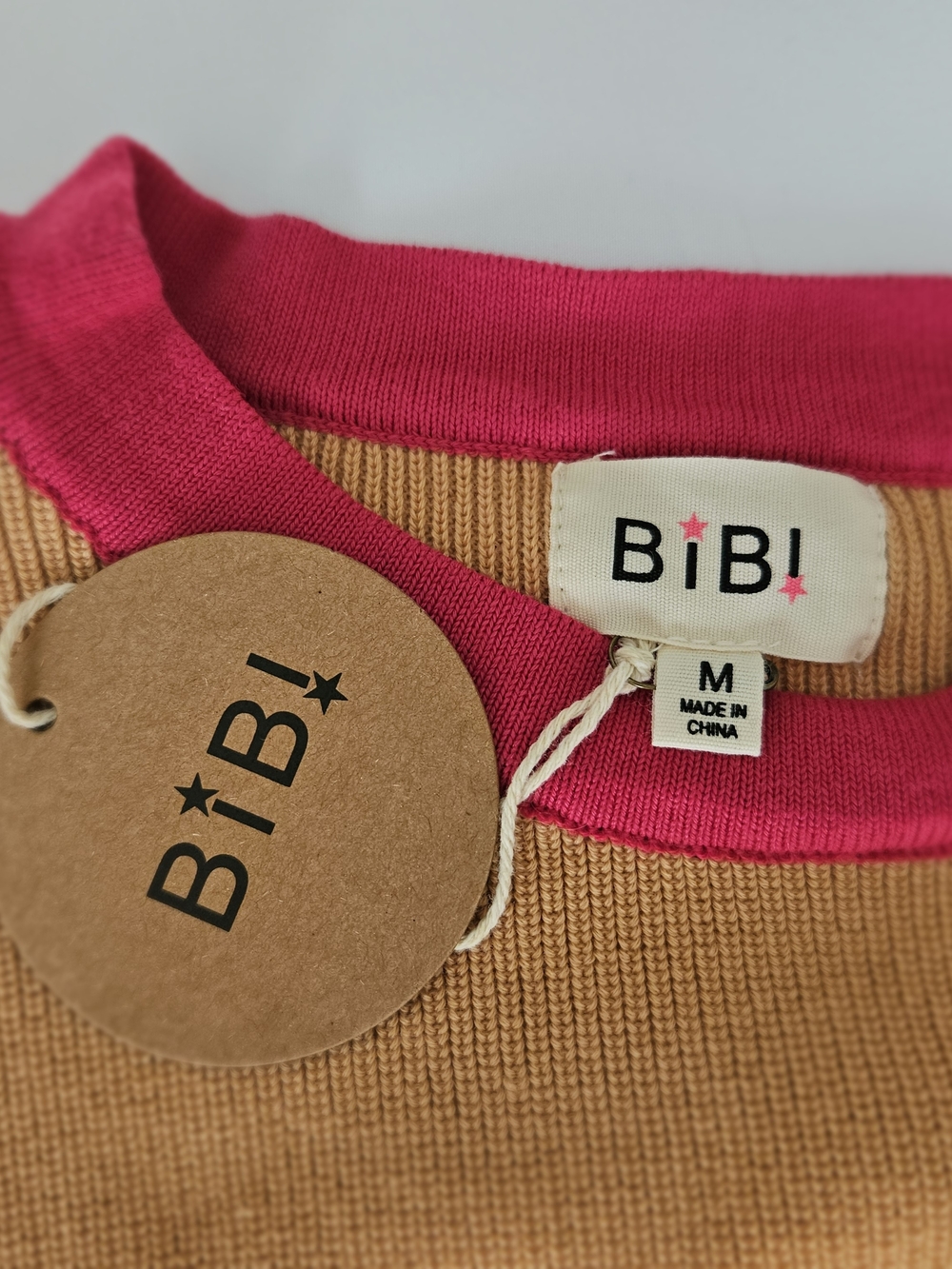 BiBi Colorblock Knit Sweater NWT Medium Tan Pink Black Wool Blend Oversized - Picture 7 of 12